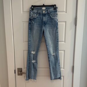 MOTHER Light Blue Distressed Flare Jeans